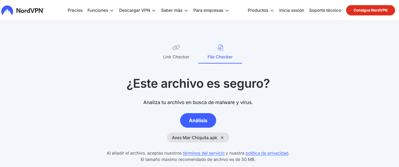 Resultado de escaneo online sin virus en nuestra app móvil